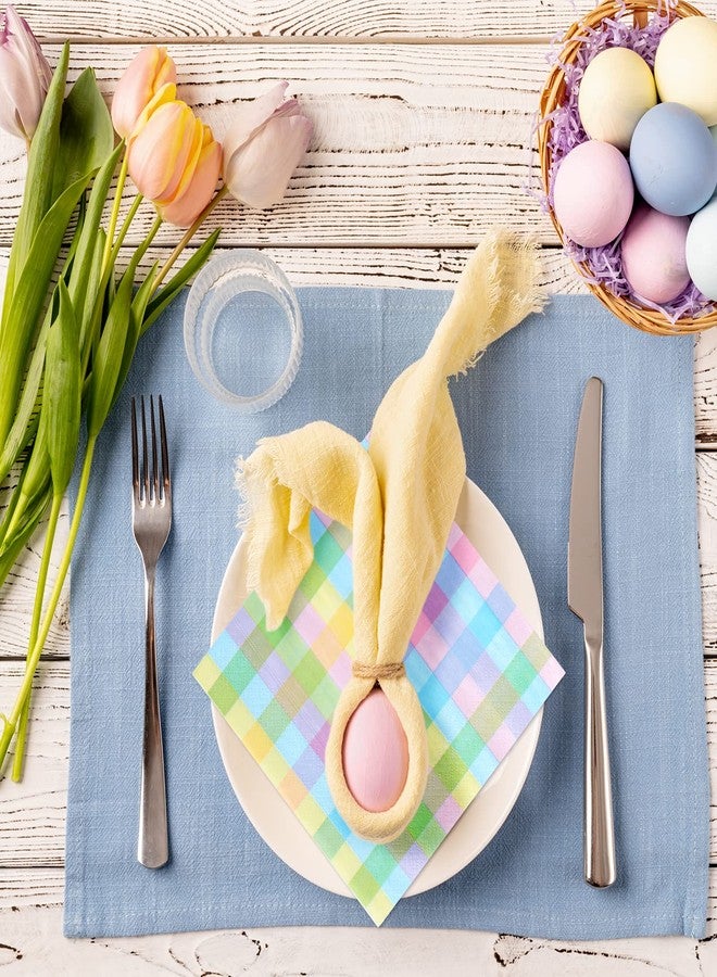 Whaline Easter Paper Napkins 6.5 x 6.5 Inch Colorful Buffalo Plaid Disposable Luncheon Napkins Checkered Pattern Lunch Napkins for Easter Spring Home Dinner Buffet Tableware Party Supplies, 80 Pack - Image 3